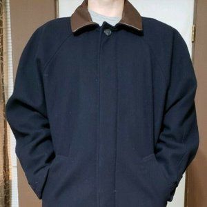 Woolrich Wool Leather Blue Overcoat Topcoat